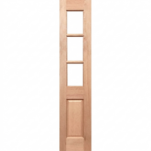 Wooden door with four rectangular glass panels on a white background