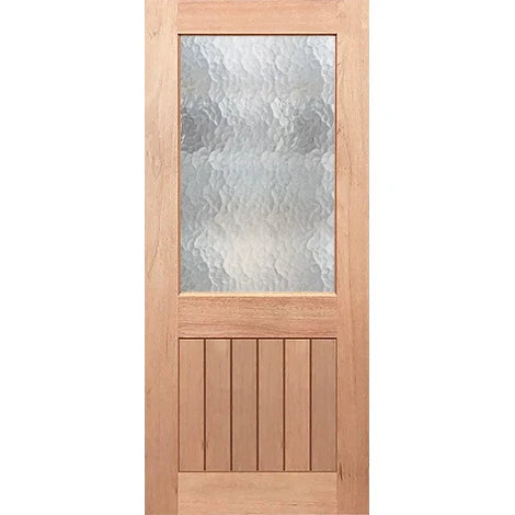 Toughened cathedral glass panel framed in elegant wood