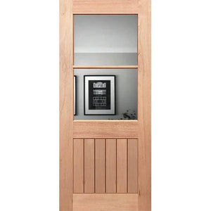 Half French 2L-Vgroove Entrance Door - Decorative Glass