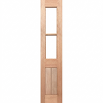 Wooden door with two vertical glass panels on a white background