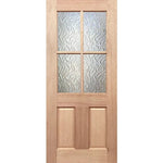 Wooden door with glass panels on a white background