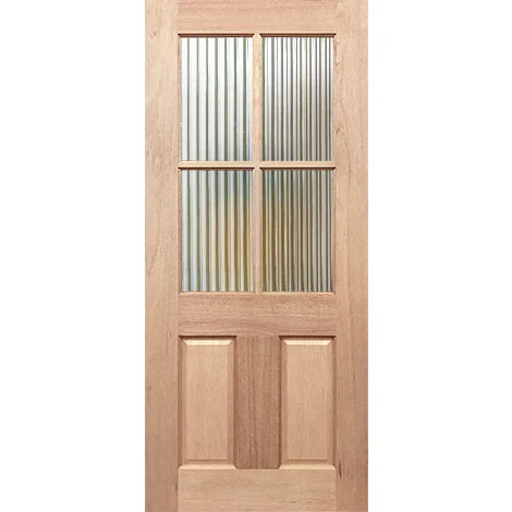 Wooden door with glass panels on a white background