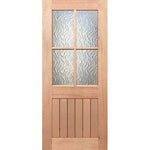 Wooden door with glass panels on a white background