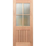 Wooden door with glass panels on a white background
