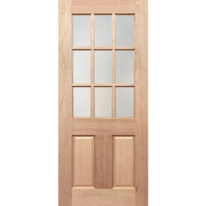 Modern home featuring translucent glass panel door
