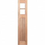 Wooden door with two square glass panels on a white background