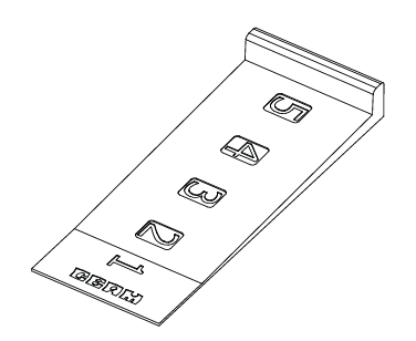 Line drawing of a control panel with various buttons and labels on a white background