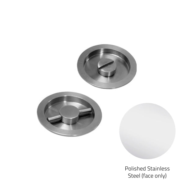 Two polished stainless steel sink drain covers on a white background