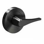 A matte black lever-style door handle with a round backplate, shown on a plain white background. A faint 'NZ HARDWARE IMAGE COPYRIGHT' watermark is visible at the bottom.