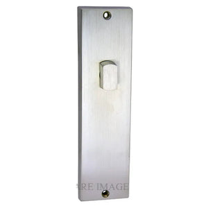 A brushed metal single-toggle switch plate in a silver finish, shown against a plain white background with a copyright watermark at the bottom.