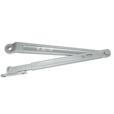 A silver metal window or door hinge extension rod with mounting brackets on both ends, shown against a plain white background with a copyright watermark at the bottom.