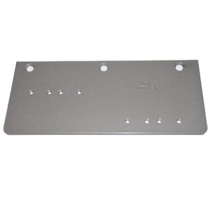 A rectangular gray metal mounting plate with pre-drilled screw holes and a small stamped logo, shown on a white background with a copyright watermark at the bottom.