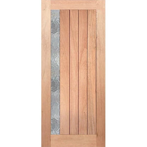 Wooden door with decorative Cathedral glass insert
