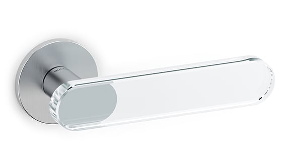 Chrome door handle on a white background