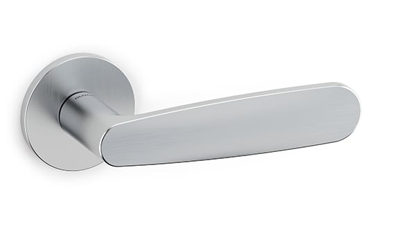 Silver door handle on a white background