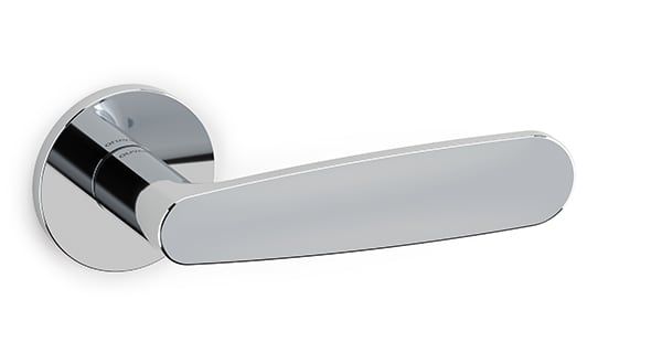 Chrome door handle on a white background