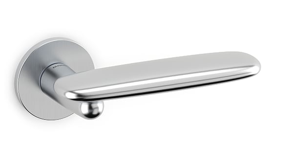 Chrome door handle on a white background