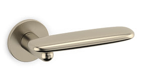 Metallic door handle on a white background