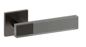 Metallic door handle on a white background