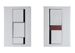 Two rectangular electronic devices with different colored panels on a white background