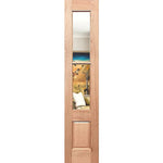 Wooden door with a glass panel showing a scenic view of a horse.
