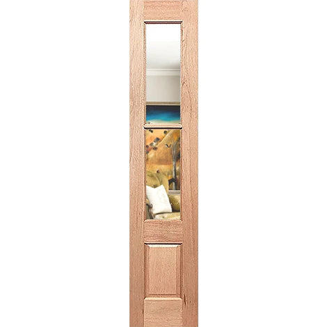 Wooden door with a glass panel showing a scenic view of a horse.