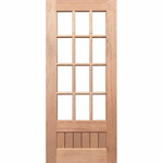 Wooden door with glass panels on a white background