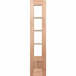 Wooden door with five rectangular glass panels on a white background
