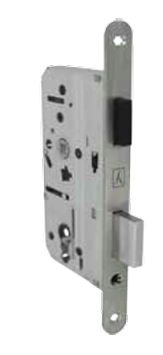 Metal door lock mechanism on a white background