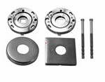 Set of metal components including bearings and washers on a white background