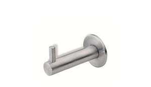 Stainless steel wall-mounted hook on a white background