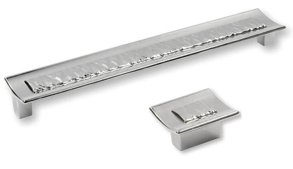 Chrome cabinet handle and pull on a white background