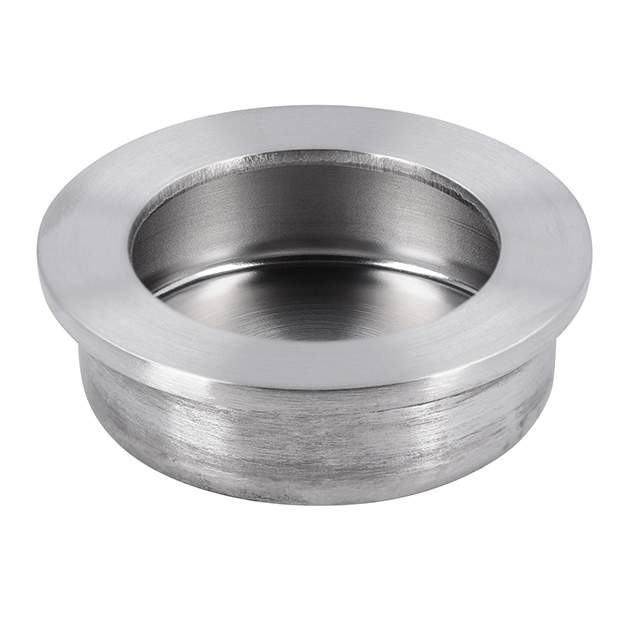 Metallic sink drain cover on a white background