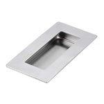 Stainless steel rectangular sink on a white background