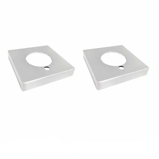 Two square silver metal mounting plates with circular cutouts, shown on a white background with a copyright watermark at the bottom.