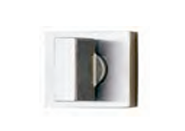 White wall switch with a circular component on a white background