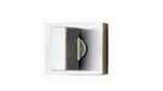 Metallic rectangular object with a central cutout on a white background