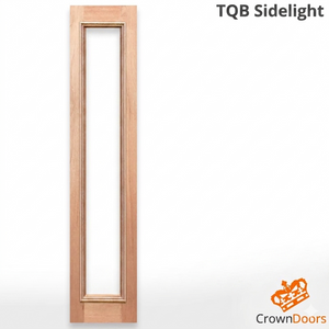 Wooden sidelight with 'TQB Sidelight' text and Crown Doors logo on a white background