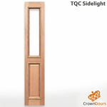 Wooden sidelight with 'TQC Sidelight' text and 'Crown Doors' logo on a white background