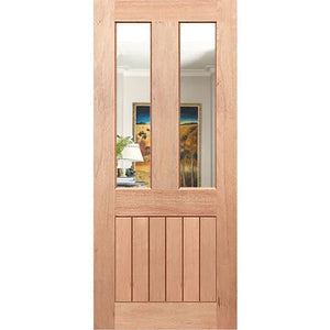Double-glazing in vertical wooden door