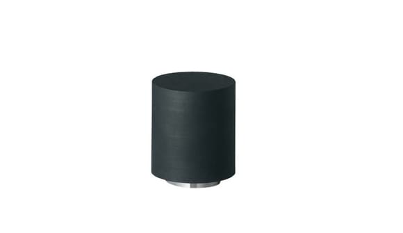 Black cylindrical object on a white background