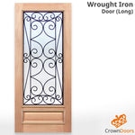 Solid timber panel door with wrought iron-1 tall glass feature