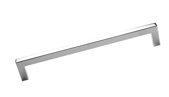 Chrome cabinet handle on a white background