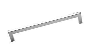 Chrome cabinet handle on a white background