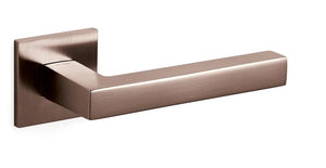 Metallic door handle on a white background