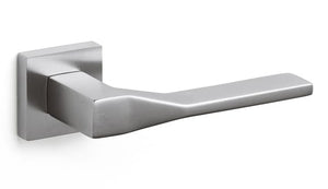 Chrome door handle on a white background