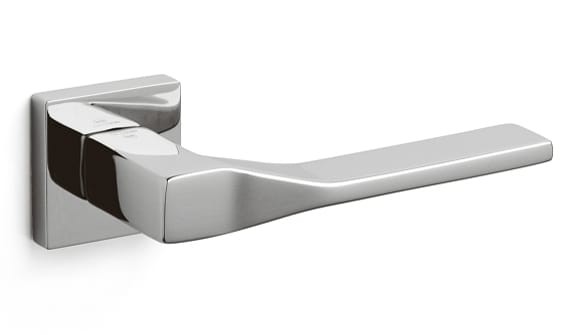 Chrome door handle on a white background