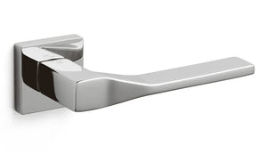 Chrome door handle on a white background