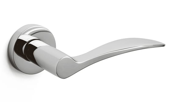 Silver door handle on a white background