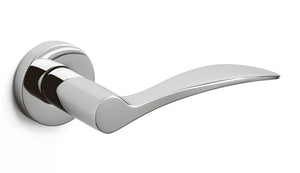 Silver door handle on a white background